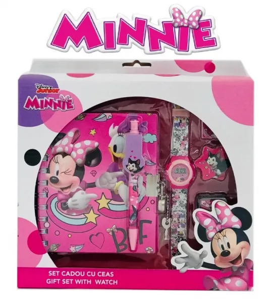 Подаръчен комплект Minnie Mouse 6 части - дневник с катинарче, печат, гума, мастилница, химикал и часовник Мини Маус 1