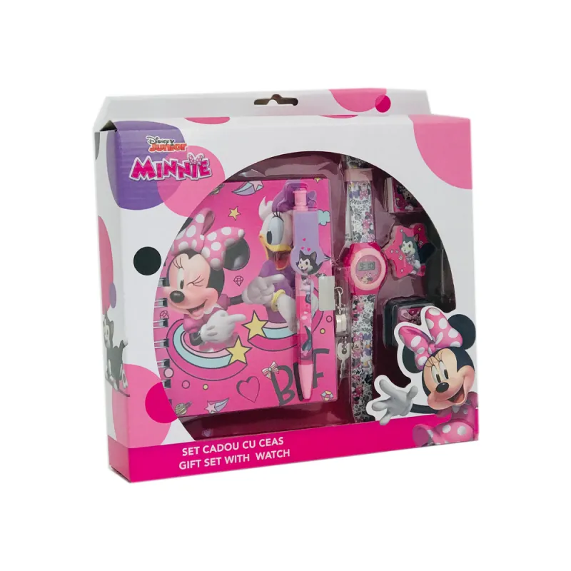 Подаръчен комплект Minnie Mouse 6 части - дневник с катинарче, печат, гума, мастилница, химикал и часовник Мини Маус 2