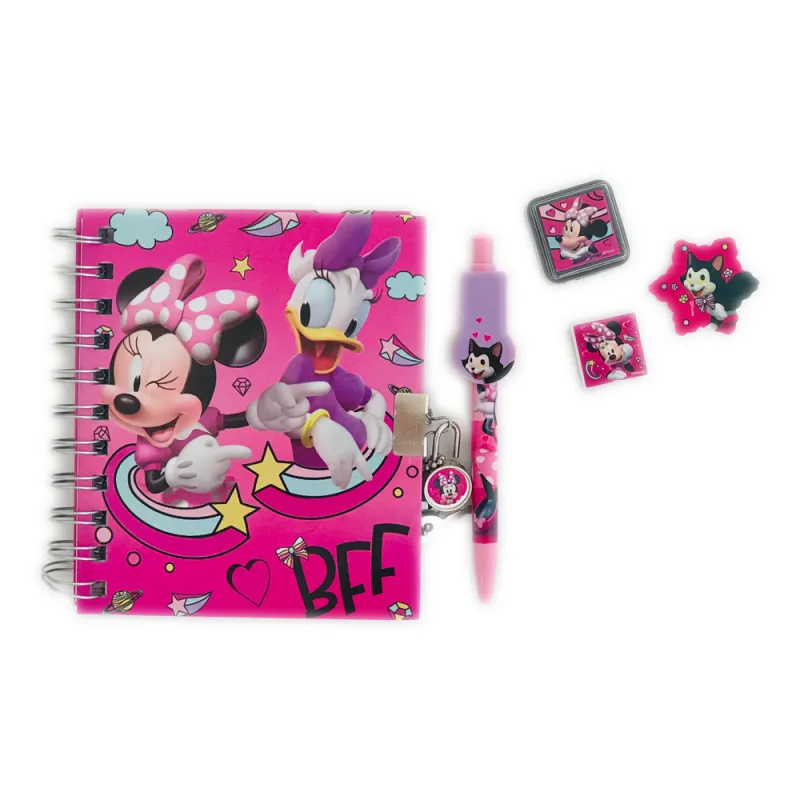 Подаръчен комплект Minnie Mouse 6 части - дневник с катинарче, печат, гума, мастилница, химикал и часовник Мини Маус 3