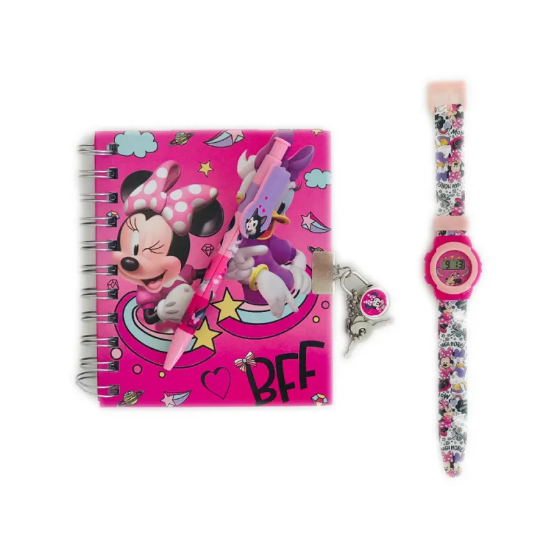 Подаръчен комплект Minnie Mouse 6 части - дневник с катинарче, печат, гума, мастилница, химикал и часовник Мини Маус 4
