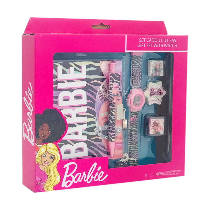 Подаръчен комплект BARBIE 6 части - дневник с катинарче, печат, гума, мастилница, химикал и часовник Барби 2