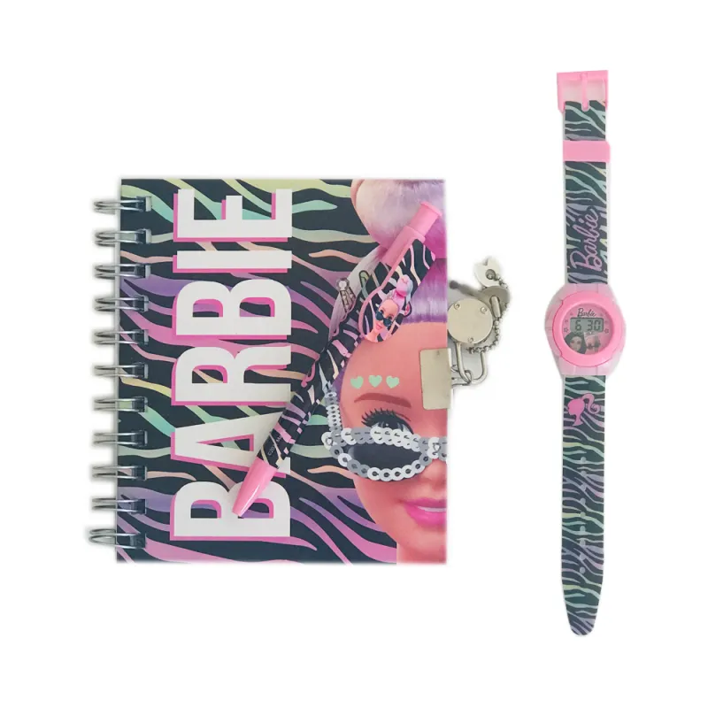 Подаръчен комплект BARBIE 6 части - дневник с катинарче, печат, гума, мастилница, химикал и часовник Барби 4
