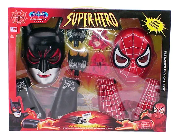 ГОЛЯМ комплект с 2 маски и протектори за ръце на Супергерои, Човека паяк и Човека прилеп