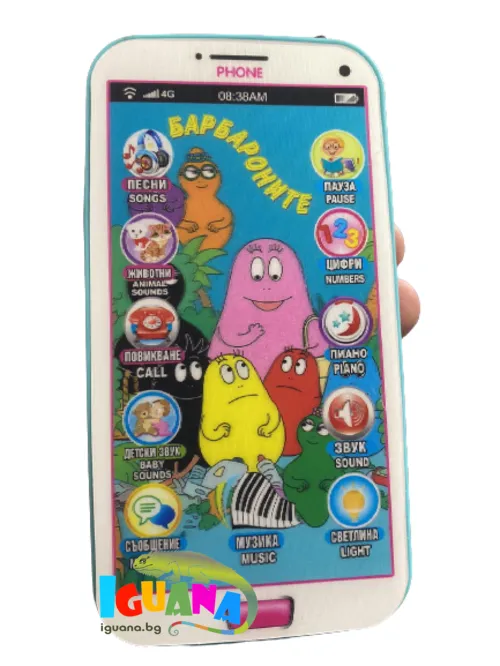 Обучаващ детски смартфон на БЪЛГАРСКИ ЕЗИК с герои, 7D ефект, два цвята | IGUANA.BG 7