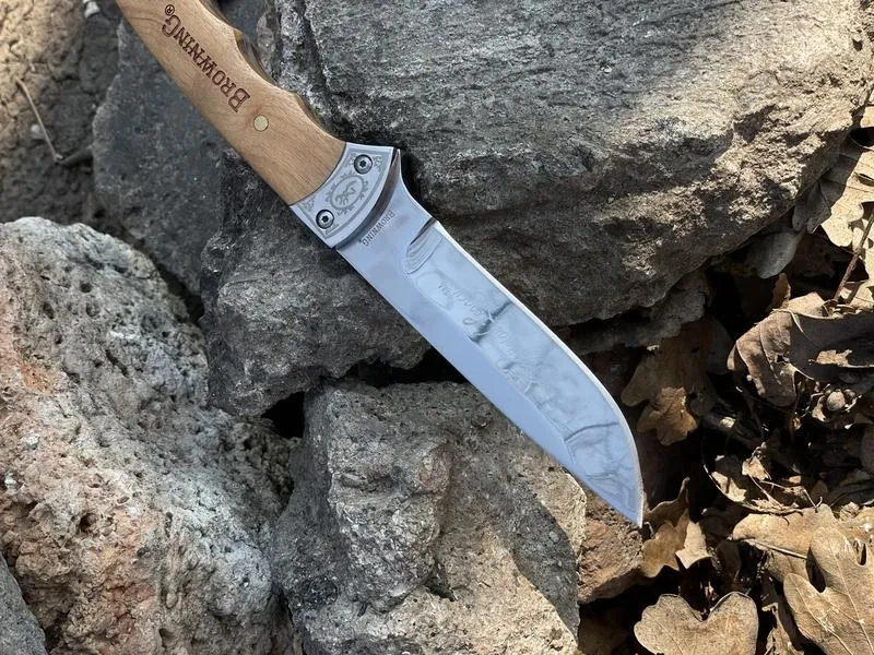 Ловен нож BROWNING с дървена дръжка + калъф естествена кожа, ножове за лов, къмпинг, риболов, MADE in SPAIN 11