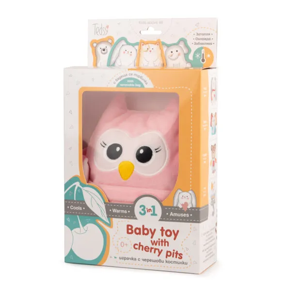 Бебешка плюшена играчка с черешови костилки Бухъл, Три цвята 4