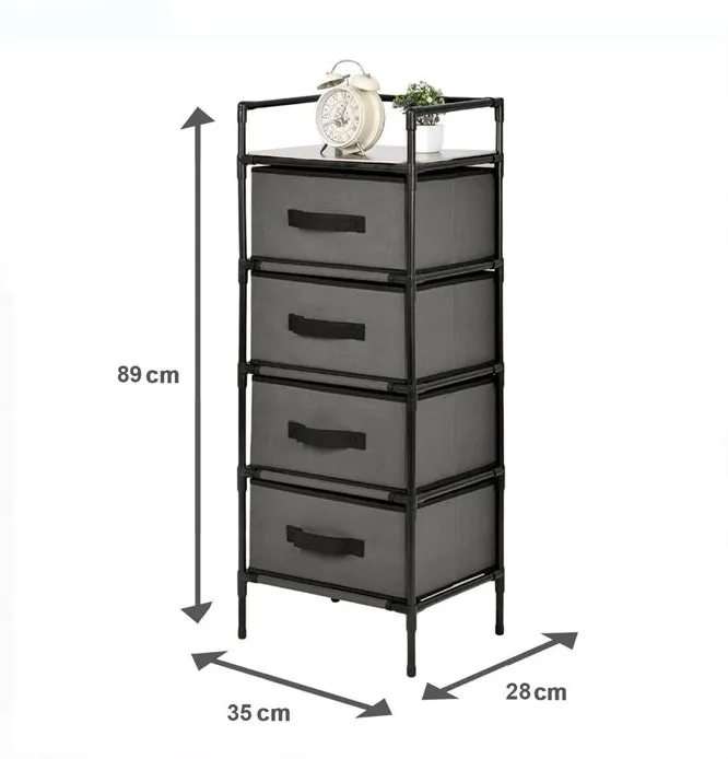 Шкаф - Органайзер 2в1 с метална рамка, 4 чекмеджета от плат, сгобяем, 35x28x89см 3
