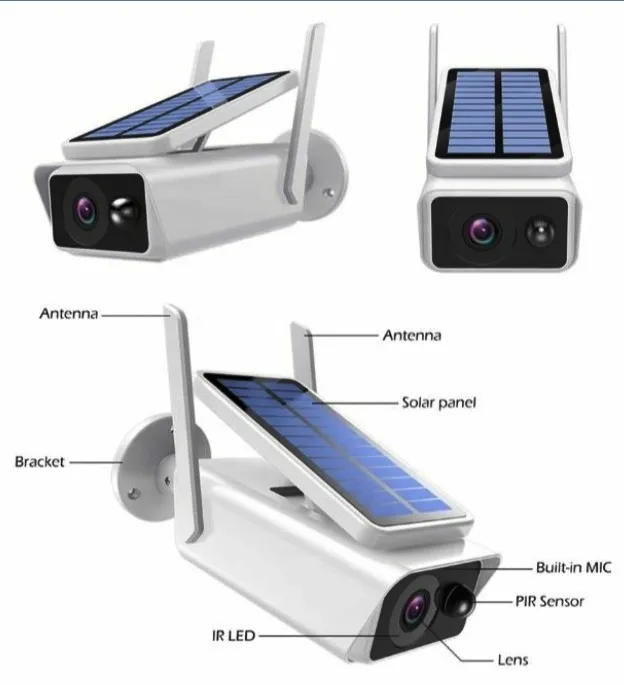 Соларна безжична WiFi камера IP66 , 1080P HD, 2 антени Водоустойчива система за видеонаблюдение 4