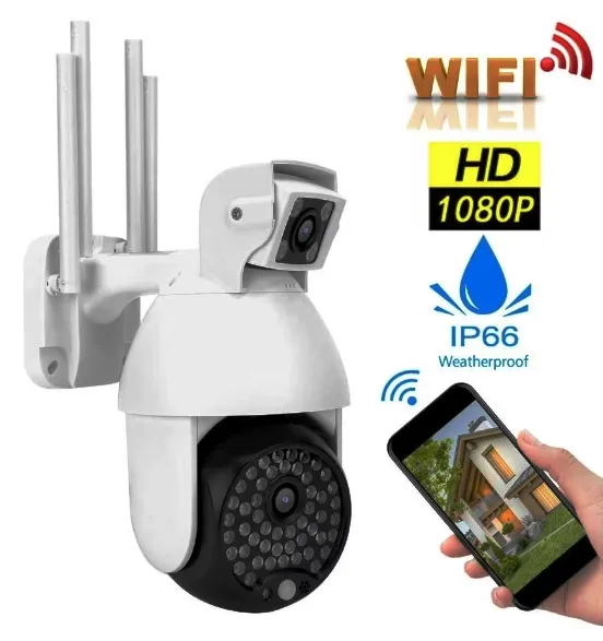 ДВОЙНА Smart Камера, Водоустойчива Wi-Fi Full HD 1080P, Два Обектива + АУДИО 1