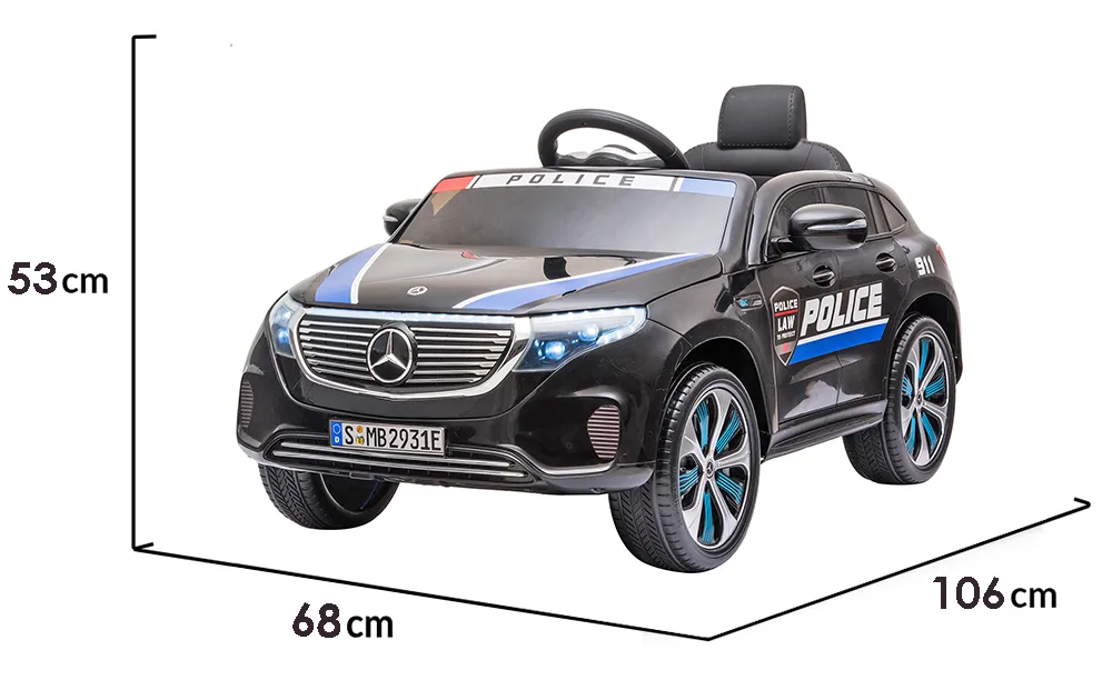 Лицензирана Акумулаторна кола Mercedes Benz EQC400 Police Черна, 12V, кожена седалка и LED светлини | Iguana.bg 2