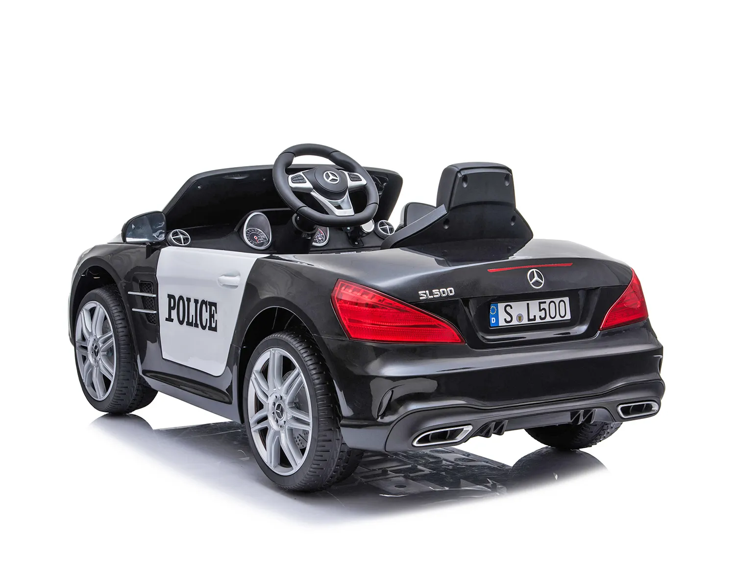 Лицензирана Акумулаторна кола Mercedes Benz SL500 Police, 12V с меки гуми и кожена седалка | Iguana.bg 5