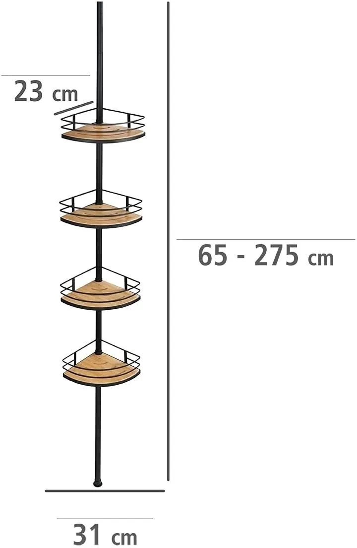 Ъглова телескопична етажерка за баня, неръждаема стомана, рафтове от естествен бамбук,  регулируема височина от 65 до 275см Wenko Dolcedo, Made in Germany | Iguana.bg 6
