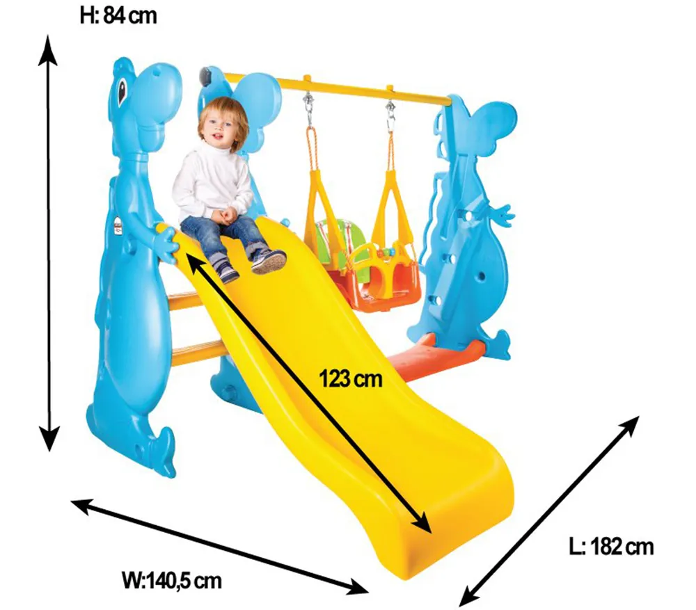 Детска Пързалка с люлка Dino Жълта, за деца до 35кг, дължина на улея 123см | Iguana.bg 3