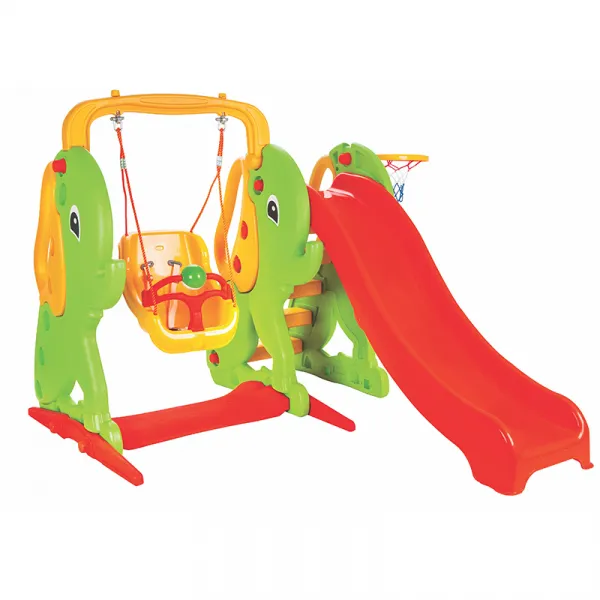 Детска Пързалка с люлка и баскетболен кош Слонче, за деца до 20кг, дължина на улея 157см | Iguana.bg 1