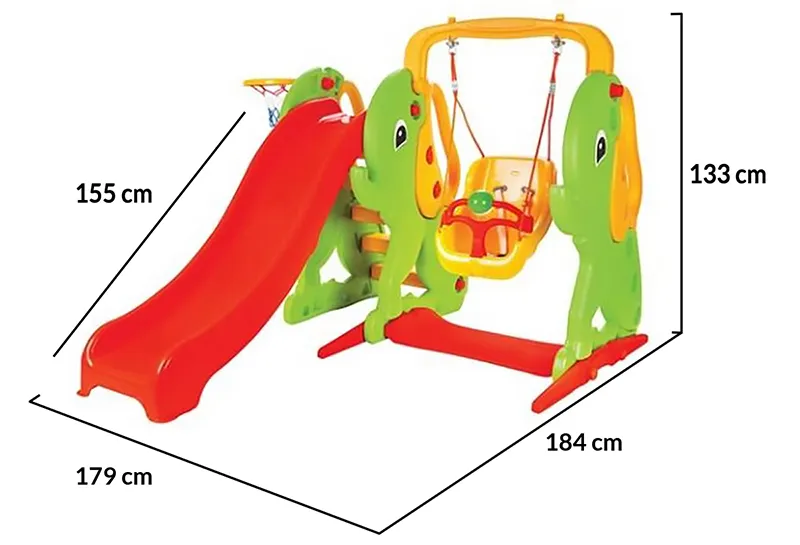 Детска Пързалка с люлка и баскетболен кош Слонче, за деца до 20кг, дължина на улея 157см | Iguana.bg 3