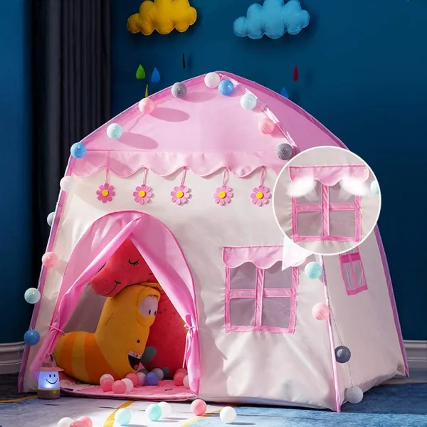 Детска палатка тип Къща с LED лампички памучни топки 130 x 90 x126см 1