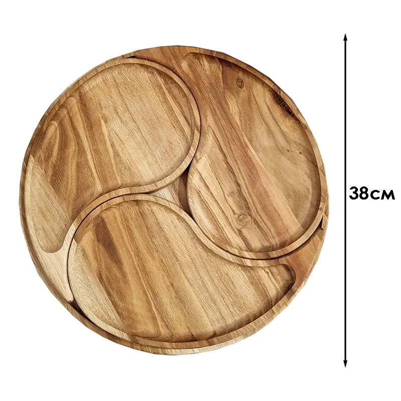 Дървено, кръгло плато 4 части с 3 подвижни отделения, Произведено в България | Iguana.bg 5