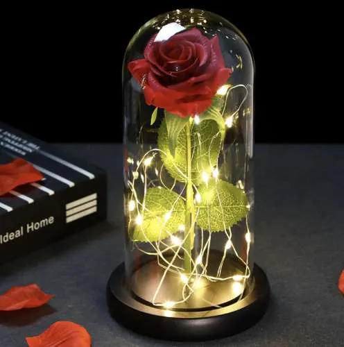 Роза в светеща LED стъкленица с луксозна подаръчна опаковка 2