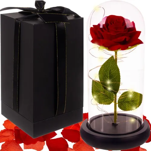 Роза в светеща LED стъкленица с луксозна подаръчна опаковка 3