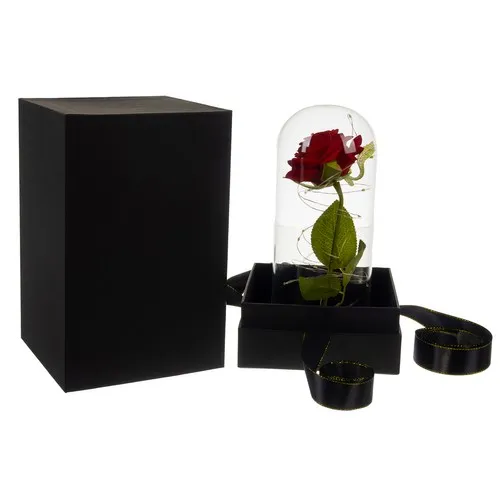 Роза в светеща LED стъкленица с луксозна подаръчна опаковка 5