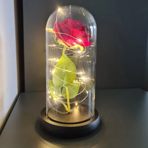 Роза в светеща LED стъкленица с луксозна подаръчна опаковка 9