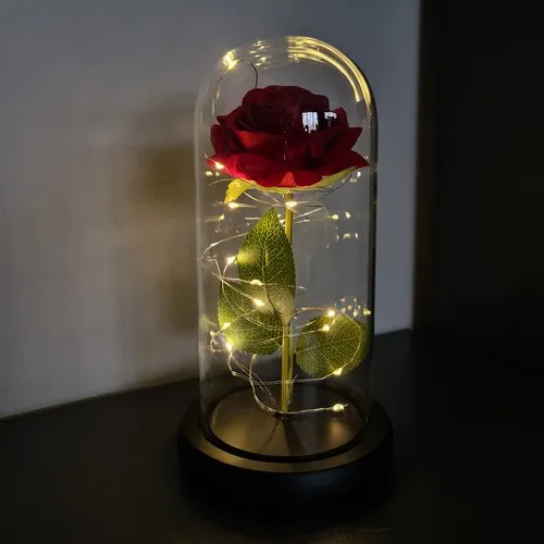 Роза в светеща LED стъкленица с луксозна подаръчна опаковка 10