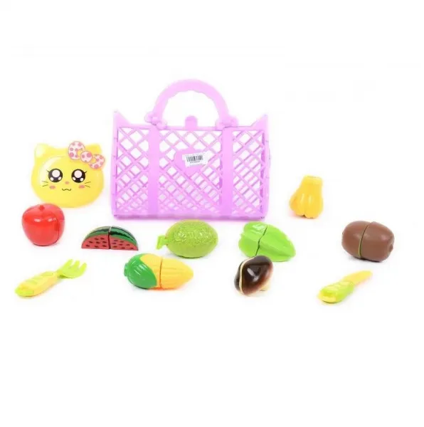 Плодове и зеленчуци за рязане в розова чантичка, 12 части