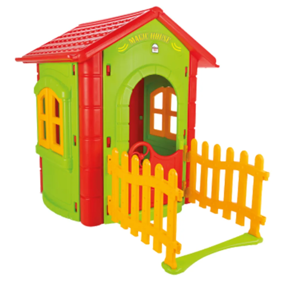 Детска магическа къща с ограда и двор, Зелена с червен покрив, Отварящи се врата и прозорци | Iguana.bg 3