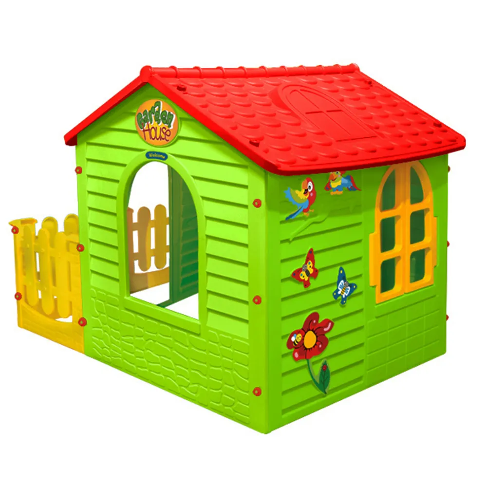 Детска къщичка Garden House, с ограда и двор, Зелена с червен покрив, Отварящи се врата и прозорци | Iguana.bg 2