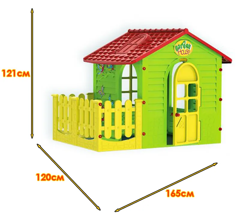 Детска къщичка Garden House, с ограда и двор, Зелена с червен покрив, Отварящи се врата и прозорци | Iguana.bg 4