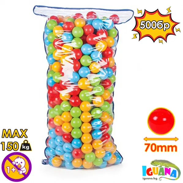 Комплект Детски топки за игра, 500 броя, 7 см, 4 ярки цвята | Iguana.bg 1