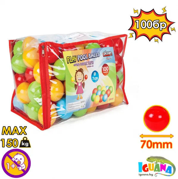 Комплект Детски топки за игра, 100 броя, 7 см, 4 ярки цвята | Iguana.bg 1