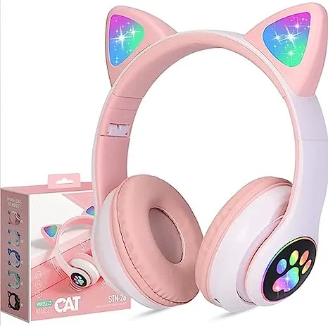 Детски безжични слушалки Котешки уши STN-28, Розови, Bluetooth, RGB LED, Стерео звук | Iguana.bg 1
