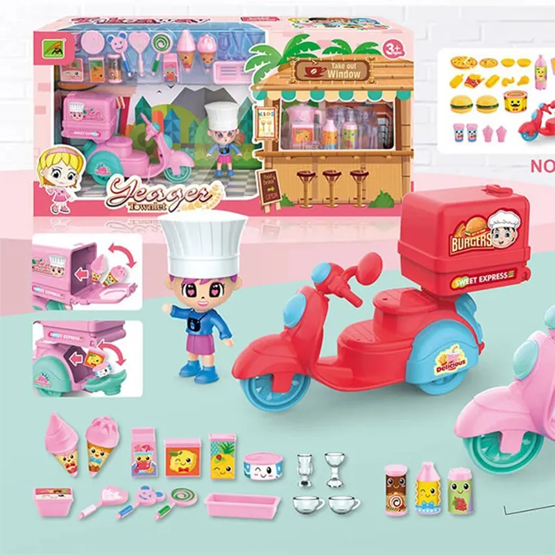Детски игрален комплект Магазин за сладолед, мотор за разнос и фигурка-разносвач 1