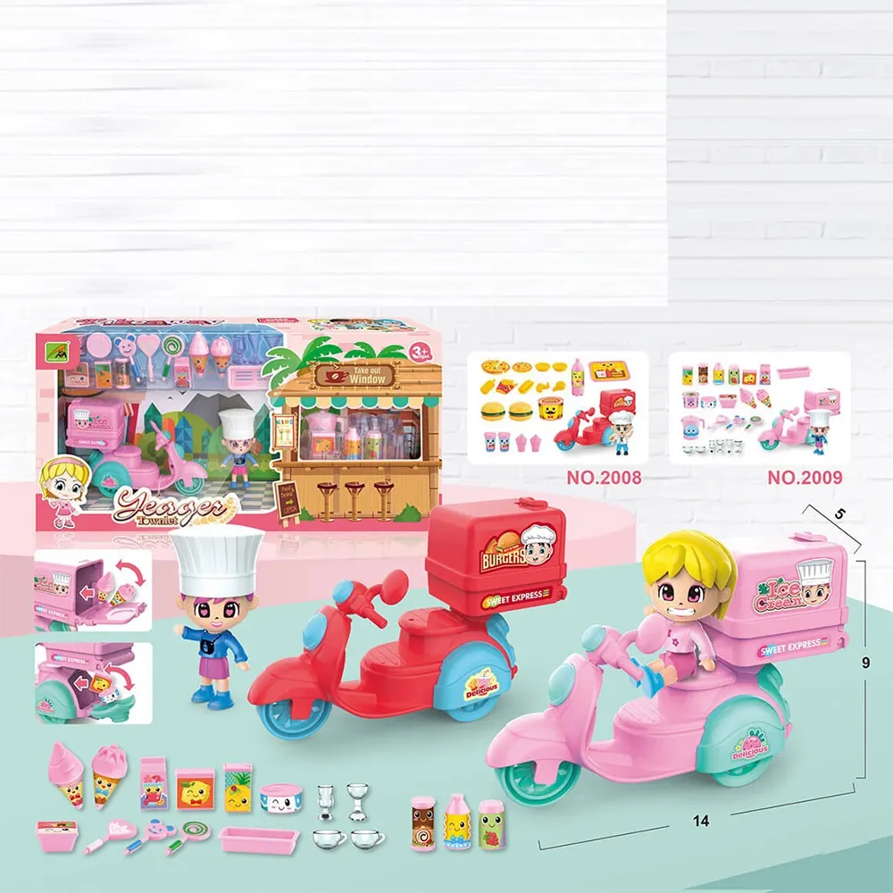 Детски игрален комплект Магазин за сладолед, мотор за разнос и фигурка-разносвач 2