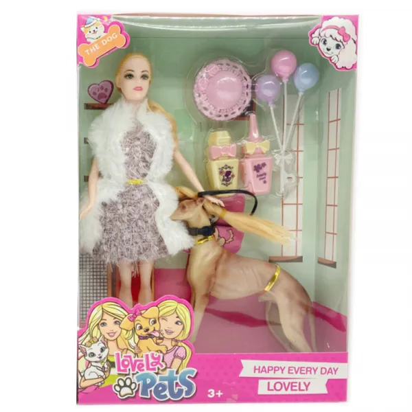 Кукла с плитка, модни дрехи, куче и балони  1