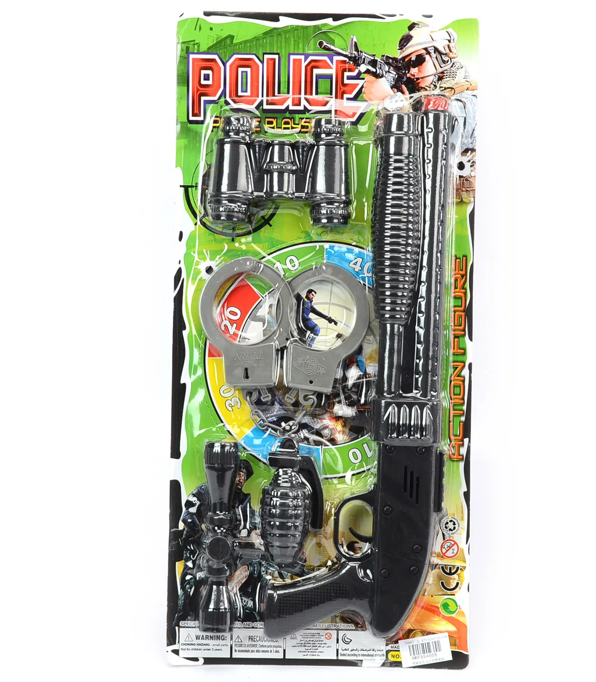 Детски полицейски комплект пушка помпа, белезници, граната и бинокъл