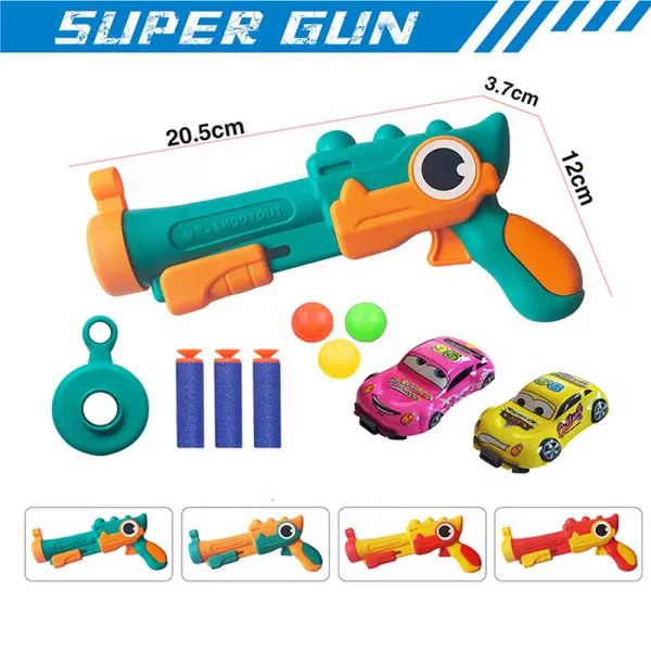 Детски пистолет комплект с 3 топчета, 3 меки стрели и 2 колички 1