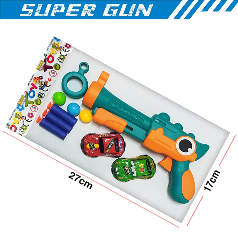 Детски пистолет комплект с 3 топчета, 3 меки стрели и 2 колички 2