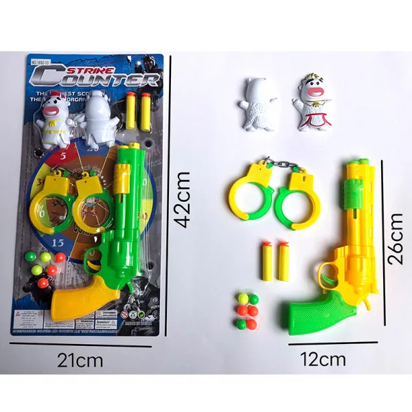 Детски комплект с пистолет, топчета, меки стрели, белезници и мишена