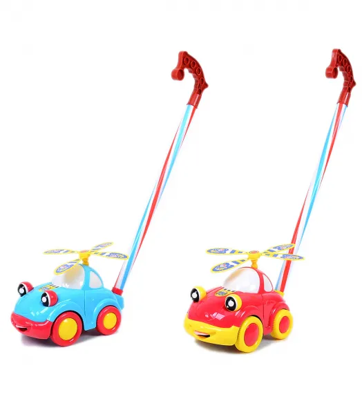 Детска карачка за бутане под формата на весела кола с очички и перка, два цвята