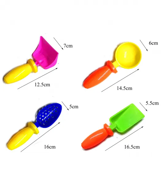 Детски комплект инструменти за плажа 4 бр. цветни лопатки