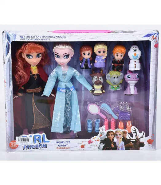 Детски Комплект 2 кукли и 7 гумени герой от Леденото кралство