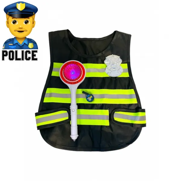 Детски полицейски комплект светеща палка, значка, жилетка и свирка POLICE 1