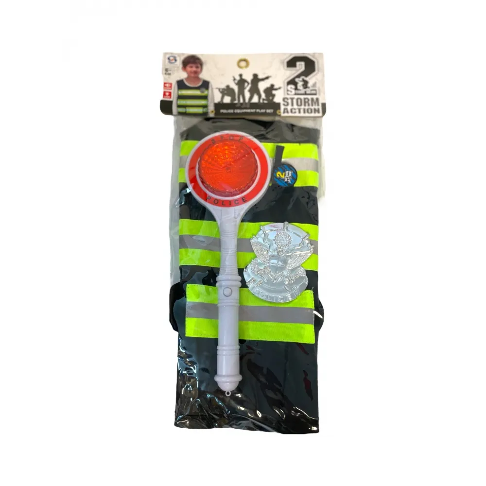 Детски полицейски комплект светеща палка, значка, жилетка и свирка POLICE 2