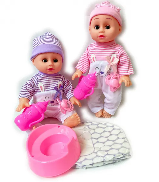 Кукла бебе с мигащи очички и гащеризон, 32см, два цвята