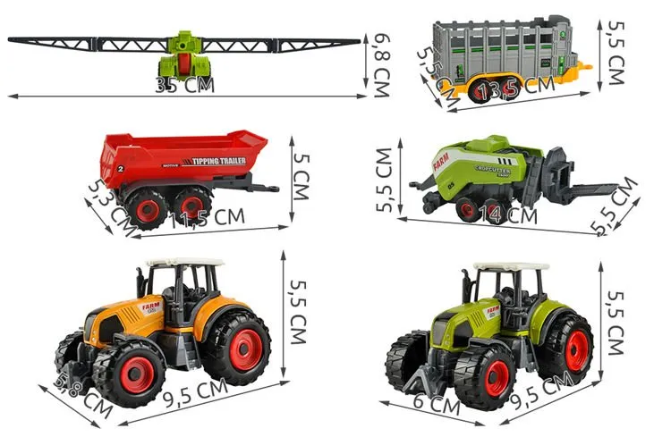 Детски фермерски комплект 6в1 трактори с ремаркета 2