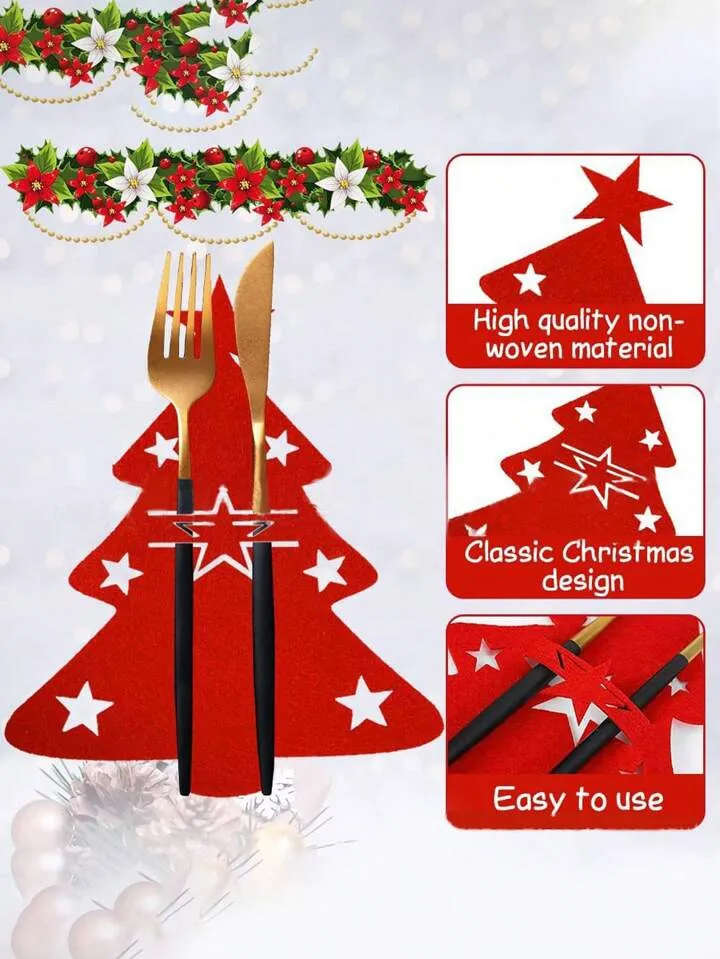 Коледни подложки за прибори, 12 части, коледен комплект калъфи от филц, Коледен Подарък 12