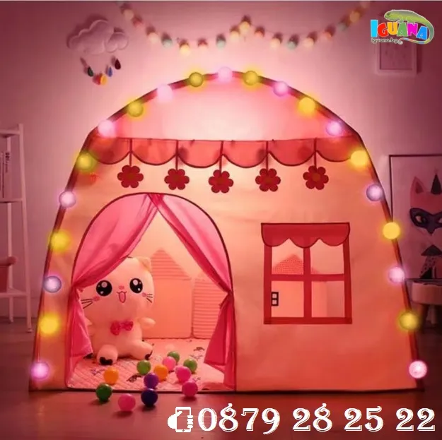 Детска палатка тип Къща с LED лампички топки 130 x 90 x126см 24