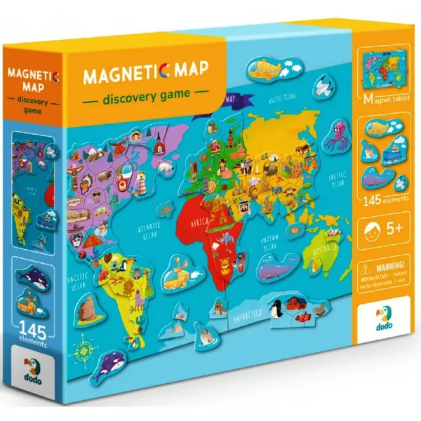 Магнитна игра Карта на Света, 145 елемента, настолна образователна игра с магнитна дъска, DODO 1